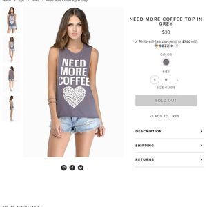 TOBI "NEED MORE COFFEE" TANK TOP IN GRAY‎